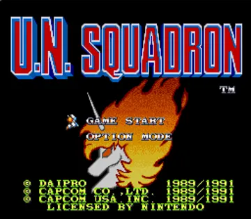 U.N. Squadron (Europe) screen shot title